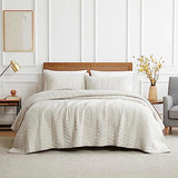 palassio Beige Cotton Quilt King Size Bedding Sets with Pillow Shams,White Lightweight Soft Bedspread Coverlet, Tan Cream Quilted Comforter Bed Cover for All Season, 3 Pieces, 106x96 inches palassio