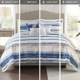 Madison Park Marina Comforter Quilt Combo Set - Modern Luxury Design, All Season Down Alternative Bedding, Matching Shams, Decorative Pillows, King/Cal King(104"x92") Seersucker Blue 8 Piece Madison Park