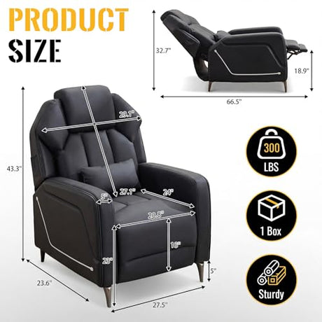 TPHORK Gaming Recliner Chair with Footrest, Push-Back Reclining Gaming Chair with LED Lights, Lumbar Pillow & Side Pockets, Ergonomic Gaming Sofa for Game Room, Home Theater, Man Cave (Black) TPHORK