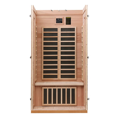 Royal Saunas Hongyuan Single Person Indoor Bluetooth Low EMF Far Infrared in Okoume & Hemlock Wood(WF9101)