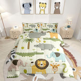 Feelyou Nursery Cute Wild Animals Bedding Set for Girls Boys Child Kids Cartoon Lion Giraffe Crocodile Comforter Decor Nature Wildlife Comforter Set Zoo Animal Theme Duvet Set Twin Size Quilt Set Feelyou