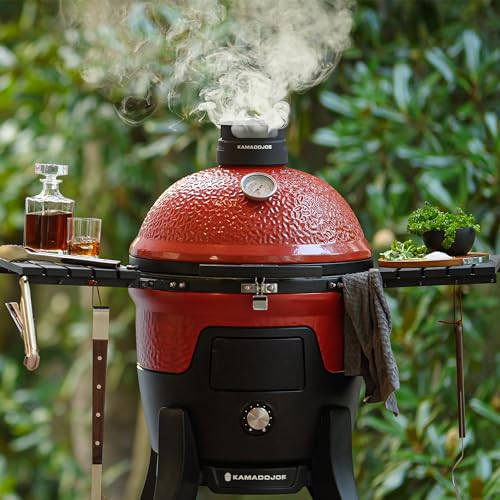 Kamado Joe Pellet Joe Grill, Classic Joe, 18-inch Ceramic Wood Pellet Grill and Smoker with Cart, Side Shelves, Stainless Steel Grates and 250 Cooking Square Inches in Red, Model KJ15260020 Kamado Joe