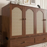 Bellemave Queen Murphy Bed with Storage Drawer and Station, Cabinet Bed, Murphy Cabinet with Foldable Panel, Noisy Free, for Guest Bedroom, Living Room, Walnut Rattan Bellemave