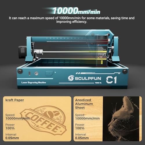 SCULPFUN C1 Mini Laser Engraver with SCULPFUN RA Mini Rotary Roller, 3W Portable Engraving Machine, 0.04mm Ultra-Fine Spot, 150x130mm Engraving Area, Works on Wood, Leather, Paper, Slate SCULPFUN