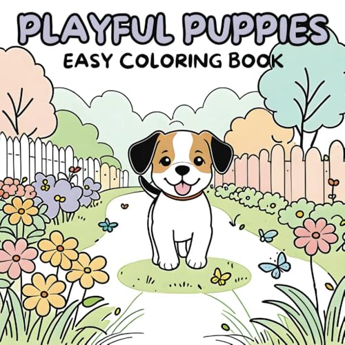 Playful Puppies Easy Coloring Book: Relaxing, Bold, and Easy Coloring Book for Kids and Adults