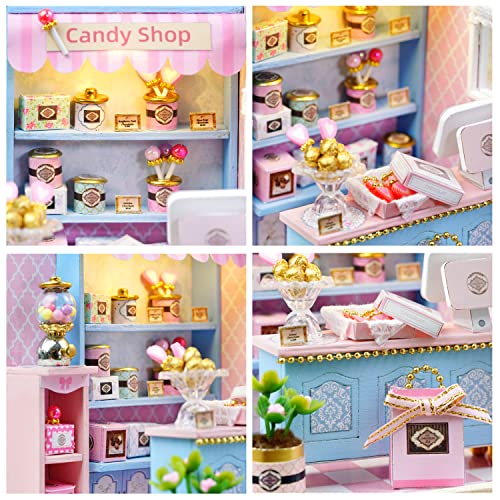 CUTEROOM DIY Doll House Miniature Furniture Wooden House Kit with Dust Cover & LED Light and Accessories - New Three Styles QT Series Dollhouse (QT045) CUTEROOM
