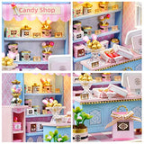 CUTEROOM DIY Doll House Miniature Furniture Wooden House Kit with Dust Cover & LED Light and Accessories - New Three Styles QT Series Dollhouse (QT045) CUTEROOM