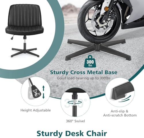 OLIXIS Criss Cross Legged Chairs Armless No Wheels Wide Seat Height Adjustable Swivel Padded PU Leather Home Office Desk Seating for Bedroom, Student, Study Room OLIXIS