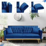 ACMEASE 70” Velvet Futon Sofa Bed w/Adjustable Armrests and Backrest, Convertible Futon Couch w/2 Pillows, Modern Sleeper Bed for Living Room, Bedroom, Blue ACMEASE