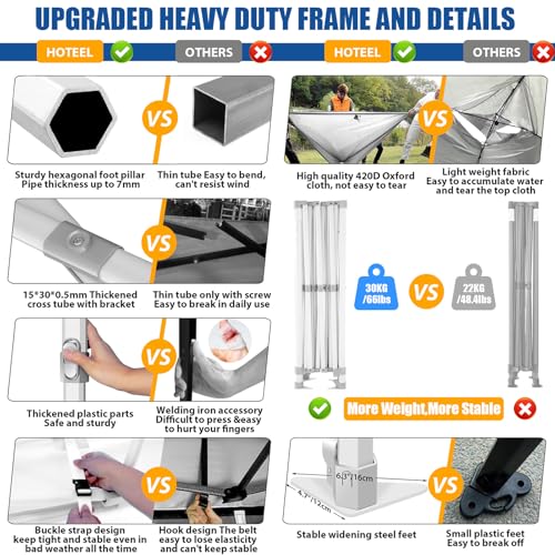 HOTEEL 10x15 Pop up Canopy Tent for Parties, Heavy Duty Easy Setup Tent with 4 Sidewalls, Outdoor Commercial Instant Gazebo for Wedding Event, with Roller Bag & Sand Bags, White(Hexagonal Frame) Hoteel