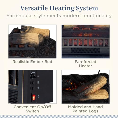 Country Living Electric Fireplace Logs, 20” LED Electric Fireplace Inserts with Infrared Heater, Electric Heater Heats up to 400 Sq. Ft., Remote Controlled Infrared Heaters for Indoor Use, Log Set Country Living