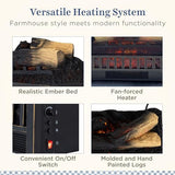 Country Living Electric Fireplace Logs, 20” LED Electric Fireplace Inserts with Infrared Heater, Electric Heater Heats up to 400 Sq. Ft., Remote Controlled Infrared Heaters for Indoor Use, Log Set Country Living