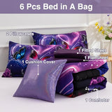 A Nice Night Galaxy 6pcs Bed in a Bag Purple and Blue Dreamy 3D Butterfly Printed, Butterflies Bedding Full Comforter Set, for Girls Kids Teens A Nice Night