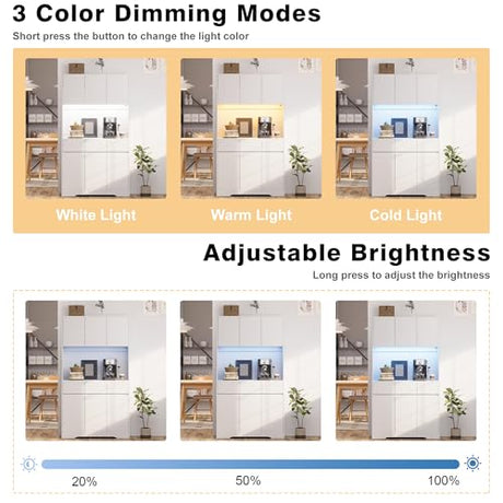 71'' Pantry Cabinet with LED Light & Charging Station, Tall Freestanding Kitchen Storage Cabinet with Microwave Stand, Modern Hutch with Drawers & Open Countertop for Dining Room, Living Room, White NUNU LAB