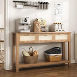 ELYKEN 51.2" Entryway Table with 3 Rattan Drawers, Boho Console Table Narrow with Storage, Long Sofa Table for Behind Couch Entry Hallway, Entrance, Living Room, Oak Brown ELYKEN