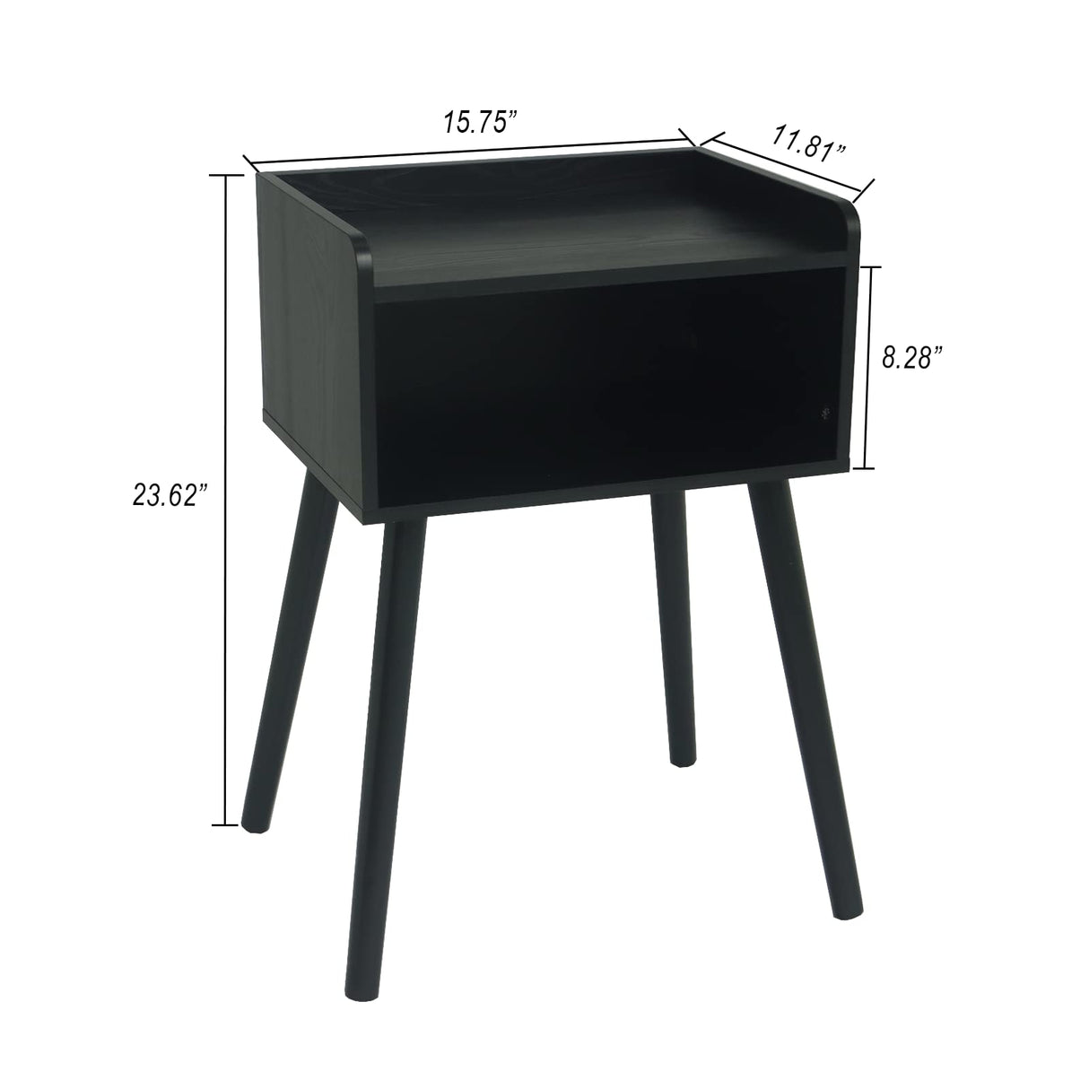 MaxSmeo Nightstand, Mid Century Modern Side Table Bedroom with Storage, Small End Bedside Table with Solid Wood Legs for Living Room, Office Small Spaces (Black) MaxSmeo