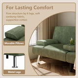 Flamaker Futon Sofa Bed Corduroy Folding Couch Adjustable Sleeper Sofa Bed for Small Apartment Upholstered Living Room Furniture Set with 2 Cup Holders Removable Armrests (Corduroy, Green) Flamaker