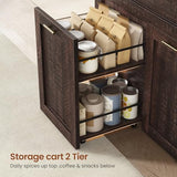 Itaar 71" Arched Kitchen Pantry Cabinet, Kitchen Storage Cabinets with 1 Large Drawer & Storage Cart 2 Tier & Door Shelves for Living Room, Dining Room, Brown Itaar
