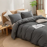 BESTOUCH Duvet Cover Set 100% Washed Cotton Linen Feel Super Soft Comfortable Chic Lightweight 2 PCs Home Bedding Set Solid Dark Grey Twin/Twin XL BESTOUCH