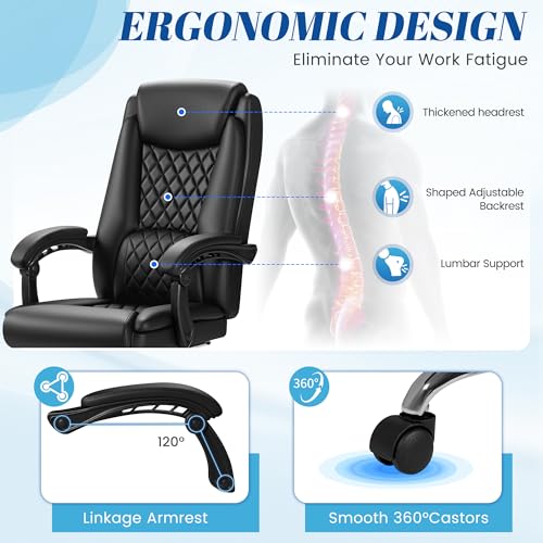 Furmax Office Chair with Footrest Ergonomic High Back Design Executive Computer Desk Chair400lbs, 90-135° Reclining Leather Home Office Desk Chairs Swivel Task Chairs with Wheels(Black) Furmax