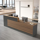 Nuipesn 94" Modern L-Shaped Reception Desk with Counter, Drawer, Keyboard Tray & Storage Shelves, Right Layout, Dark Walnut Nuipesn