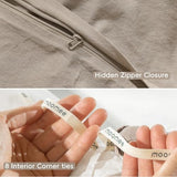 MooMee Bedding Duvet Cover Set 100% Washed Cotton Linen Like Textured Breathable Durable Soft Comfy (Heathered Taupe, Twin 68"x90") MooMee