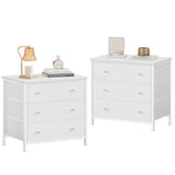 BOLUO White Nightstands Set of 2, Large Night Stand Fabric 3 Drawer Dresser for Bedroom Closet,Girls Modern BOLUO
