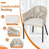 Devoko Patio Furniture Set 3 Pieces Rope Woven Bistro Set Outdoor Conversation Set with 2 Wide Chairs,Cushions and Tempered Glass Table for Balcony Porch Backyard Garden Poolside Devoko