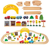 60Pcs Train Set for 3 Year Old Boys, Double-Side Wooden Train Set Tracks for Toddlers, Fits Brio, Thomas, Melissa and Doug, Kids Wood Train Toys for 3 4 5 Year Old Boys and Girls (Yellow) KIDS TOYLAND