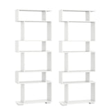 SILKYDRY 6 Tier S Shaped Bookshelf, Wood Geometric Bookcase, Modern Room Divider and Display Shelf, 64" Tall Staggered Bookshelf for Bedroom Living Room Office Study (2, White) SILKYDRY