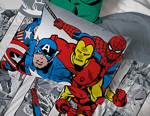 Jay Franco Marvel Avengers Comic Cool 5 Piece Twin Bed Set - Includes Comforter & Sheet Set - Bedding Features Captain America, Spiderman, Iron Man, Hulk, & Thor - Super Soft Jay Franco
