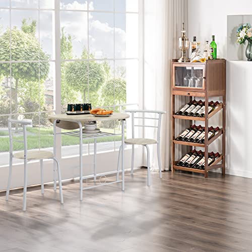 VINGLI 31.5" Drop Leaf Dining Table 3 Pieces for Small Space,Small Kitchen Table Set for 2,Round Folding Table with 2 Chairs for Home,Kitchen,Apartment,White&Oak VINGLI