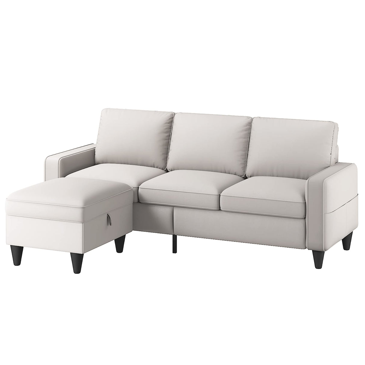 Lonkwa Convertible Sectional Sofa Couch L-Shaped Couch with Storage Ottoman, Beige Couches for Living Room, 3-Seat Sectional Sofas for Living Room/Bedroom/Office/Small Space Lonkwa