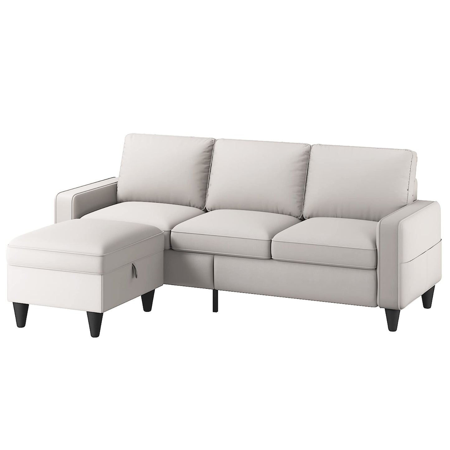 Lonkwa Convertible Sectional Sofa Couch L-Shaped Couch with Storage Ottoman, Beige Couches for Living Room, 3-Seat Sectional Sofas for Living Room/Bedroom/Office/Small Space