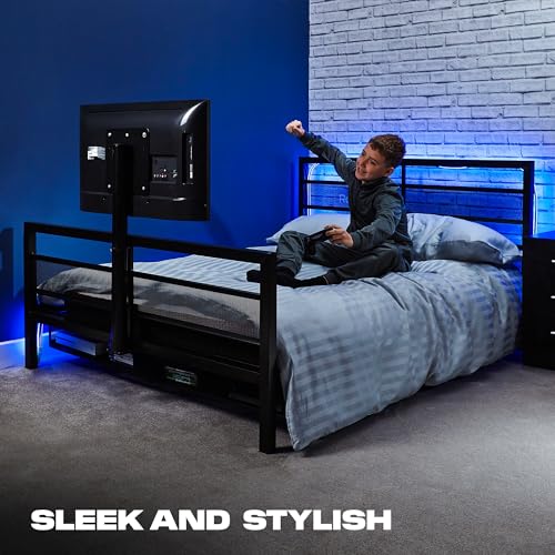 X Rocker Basecamp Full Size Gaming Bed, Rotating TV Mount with Vented Console Storage, Metal Mesh Frame with Slats, Amazon Exclusive, Black X Rocker