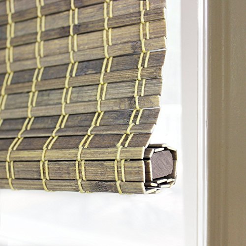 Radiance Driftwood Cordless Bamboo Roman Shades - Light Filtering Window Blinds for Home & Office - 34" W x 64" L - WoodArtSupply