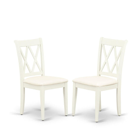 East West Furniture CLC-LWH-C Clarksville Kitchen Dining Chairs - Linen Fabric Upholstered Wood Chairs, Set of 2, Linen White East West Furniture