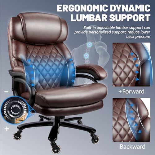 800LBS Big and Tall Office Chair for Heavy People, Heavy Duty Executive Chair with High Back, Extra Wide Seat and Adjustable Lumbar, Large Computer Desk Chair Comfortable for Home Office (Brown) FANTAWESO