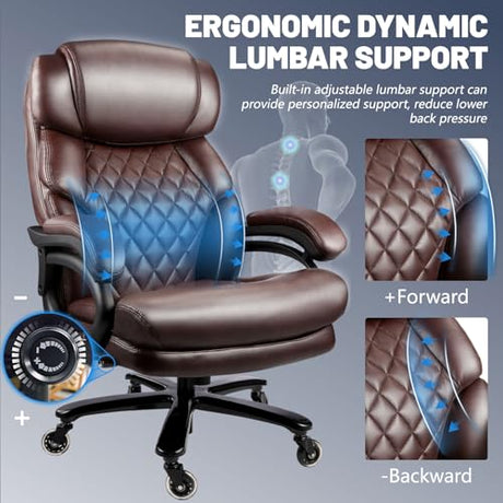 800LBS Big and Tall Office Chair for Heavy People, Heavy Duty Executive Chair with High Back, Extra Wide Seat and Adjustable Lumbar, Large Computer Desk Chair Comfortable for Home Office (Brown) FANTAWESO