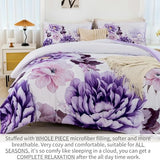 RYNGHIPY Purple Floral Comforter Set: Lightweight Soft Bedding Comforter Sets for All Season - Farmhouse Flower Bedding Set Full Size (Purple,Full Size) RYNGHIPY