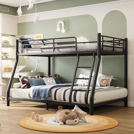 HomJoones Metal Twin Over Full Size Bunk Bed for Adults & Kids,Twin Over Full Bunk Beds, Low Profile Bunkbeds with Length Guardrail and Ladder, No Box Spring Needed,Space Saving HomJoones