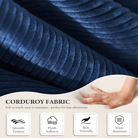 AUGOP Boneless Couch Folding Couches for Living Room Sofa, Futon Sofa Bed with Sleeper Sofa, Futon Couch with Fixed-Shape Oversized Corduroy Upholstered (Blue, 81 Inches) AUGOP