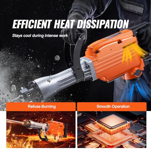 VEVOR Demolition Jack Hammer, MAX 2200W Electric Jackhammer Heavy Duty, 1350 BPM Concrete Breaker, 6pcs Chisels Bit Chipping with Case VEVOR