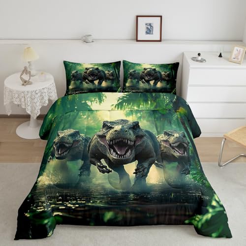 Feelyou Kids Dino Comforter Set Twin Size for Boys Green Dinosaur Bedding Soft Microfiber Dino Bed Set All Season Dinosaur Duvet Quilt with 1 Comforter + 1 Pillowcase Feelyou