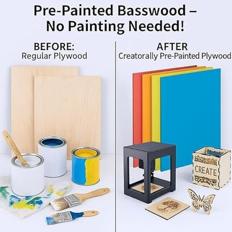 Creatorally 8 Pack Pre-Painted Colored Plywood Sheets,Basswood for Laser Cutting,12x12x1/8 Inch (3mm),Ideal for DIY Crafts, Engraving, Ornaments, Models Making (8 Colors Mixed) Creatorally