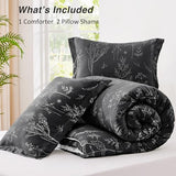 Love's cabin King Size Comforter Set Black - King Comforter Set, 3 Pieces Cute Floral Bedding Sets for All Seasons,1 Soft Reversible Botanical Flowers Comforter and 2 Pillow Shams Love's cabin
