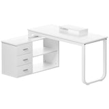 HOMBCK White Desk with Drawers and Shelves,Long Desk L Shaped Desk with Storage and Removable Monitor Stand for Home Office, Corner Desk Executive Desk for Bedroom HOMBCK