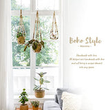 Mkono Macrame Plant Hanger Indoor Jute Hanging Planter Basket with Wood Beads Decorative Flower Pot Holder No Tassels for Indoor Outdoor Boho Home Decor 35 Inch, Brown, Set of 1 (POTS NOT Included) Mkono