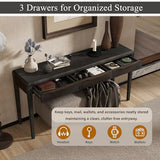 Merax 59.84'' Elegant Console Table with Oak Veneer,Light Luxury Entryway Table with 3 Drawers,Farmhouse Sofa Table with Soft-Corner Design,Suitable for Living Room, Foyer and Hallway, Black Merax