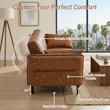 GULFXDS 77" Mid Century Modern Futon Sofa Bed, Comfy Faux Leather Couch with Adjustable Backrest & Armrest, Upholstered Sleeper Sofa for Living Room, Apartment, Home Office (Brown) GULFXDS